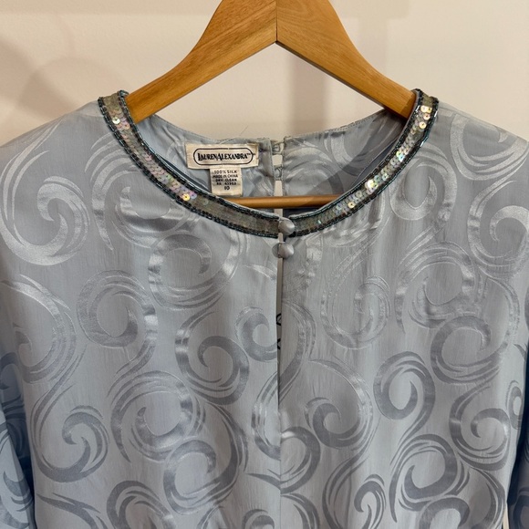 Lauren Alexander Flapper Gatsby Sequin Silk Brocade Midi Dress Light Blue 10 - Picture 4 of 16